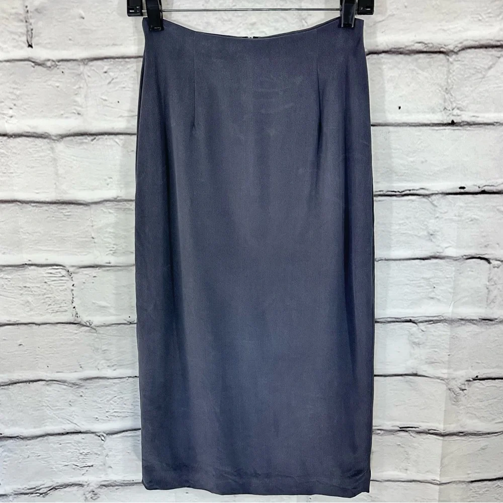 JONES NEW YORK Silk Maxi Skirt 6 Petite Lined Gray Back Zip Back Vent